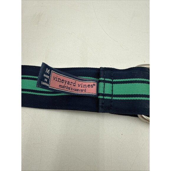 Vineyard Vines Belt Sz M Patch Work D Ring Green Blue Striped Preppy Classic - Picture 5 of 5